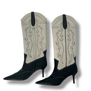 NEW INC International concepts Black & White High Heel Western Boots Tall 5.5